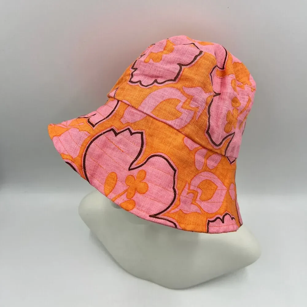 Faithful The Brand Linen Bucket Hat Paraiso Floral Pink Orange